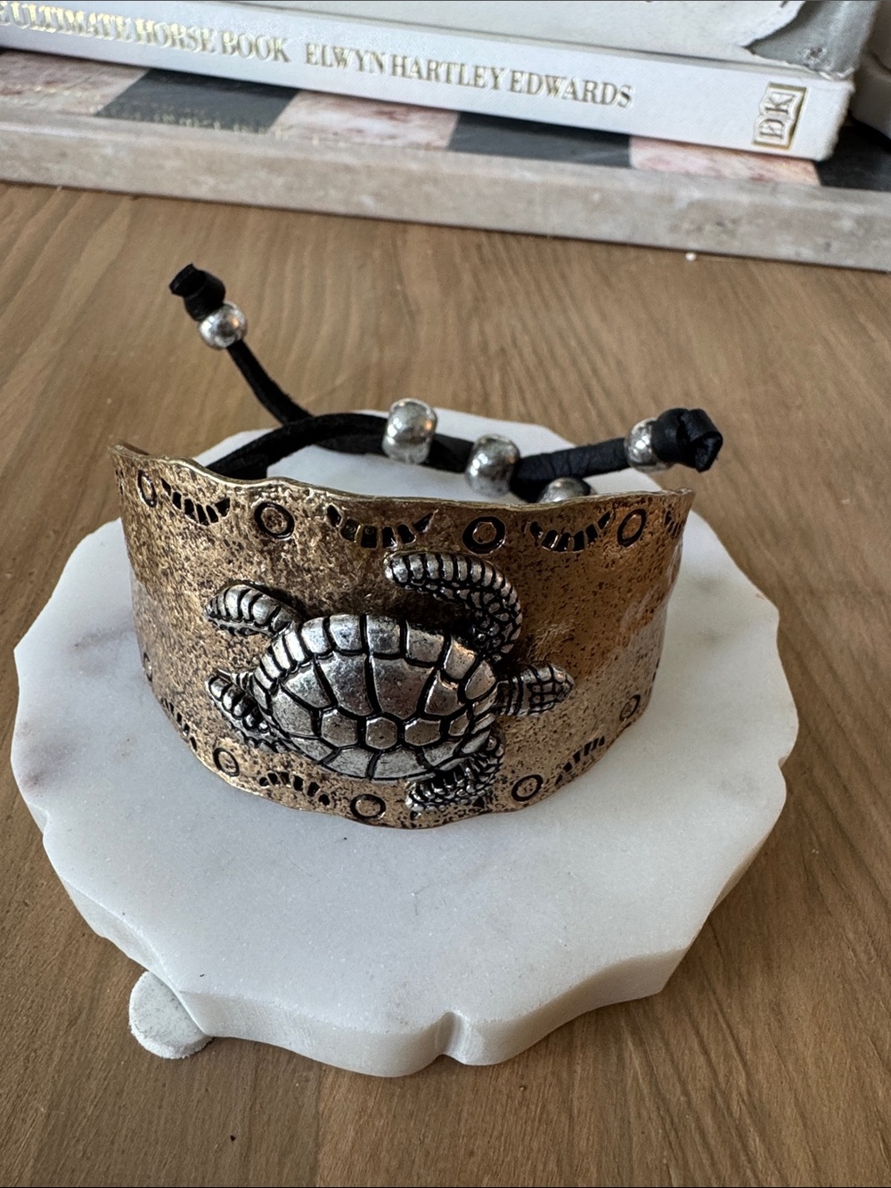 Cooper and silver tone sea turtle adjustable bracelet